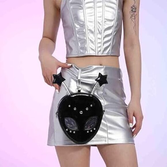 Alien Theme Glossy Crossbody Bag Black - Picture 7 of 8